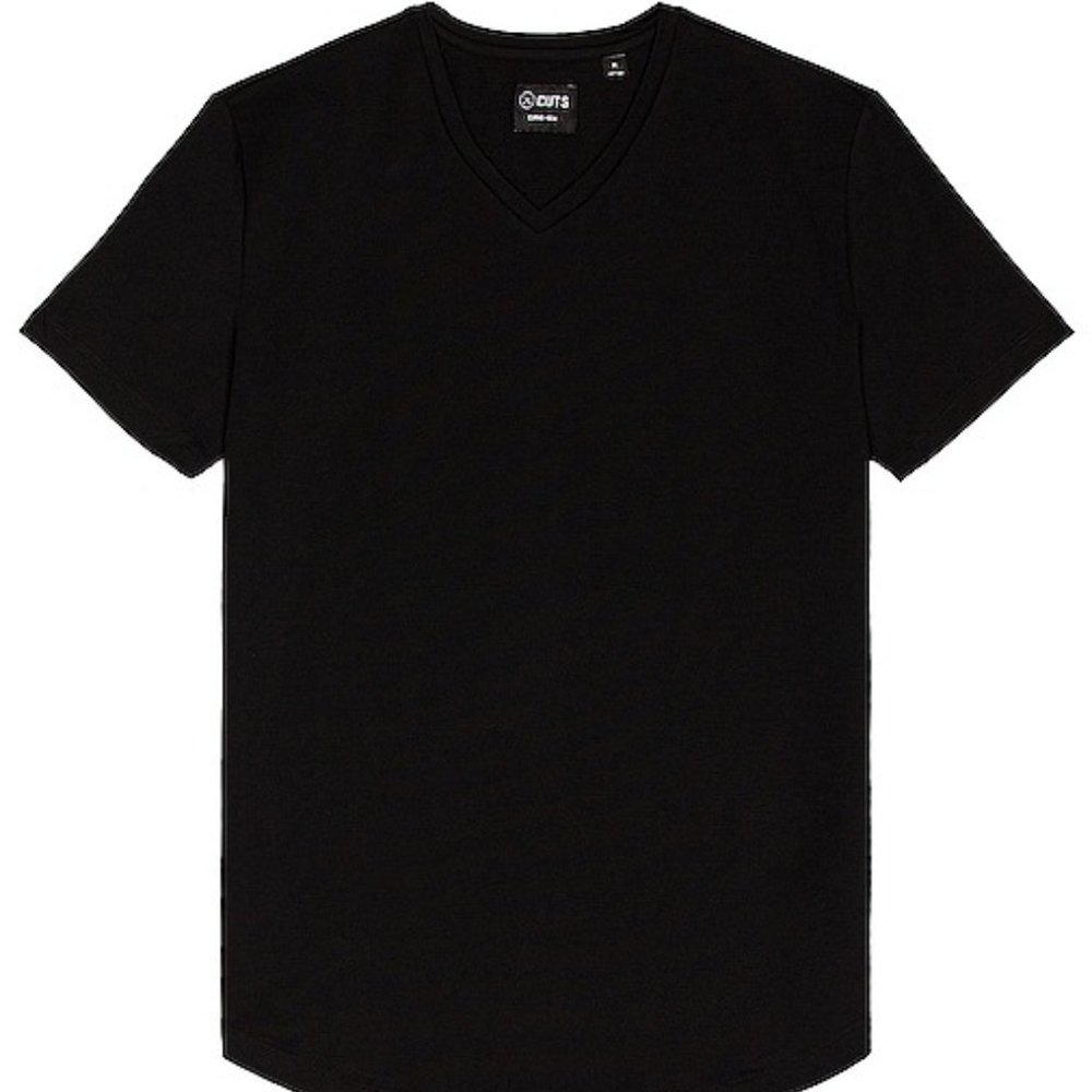 X-CUTS CREW CURVE HEM BLACK SHORT SLEEVE V-NECK
